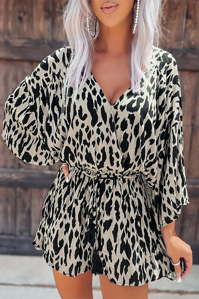Hoombox Casual College Leopard Printing V Neck Loose Jumpsuits