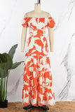Sexy Elegant Print Frenulum Off the Shoulder Printed Dress Dresses(4 Colors)