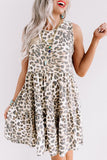 Hoombox Casual College Leopard Patchwork O Neck Vest Dress Dresses