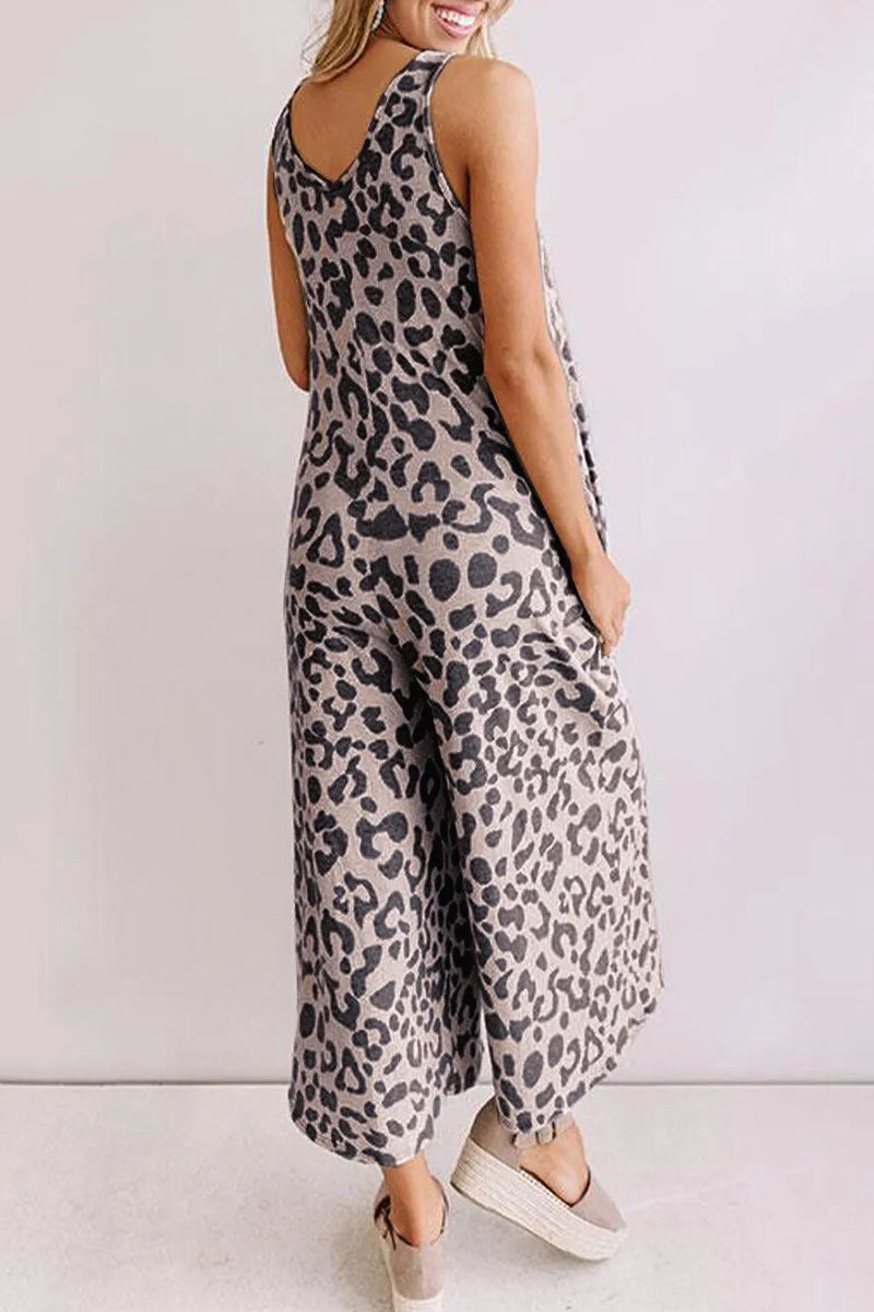 Hoombox Casual College Leopard Pocket Loose Jumpsuits