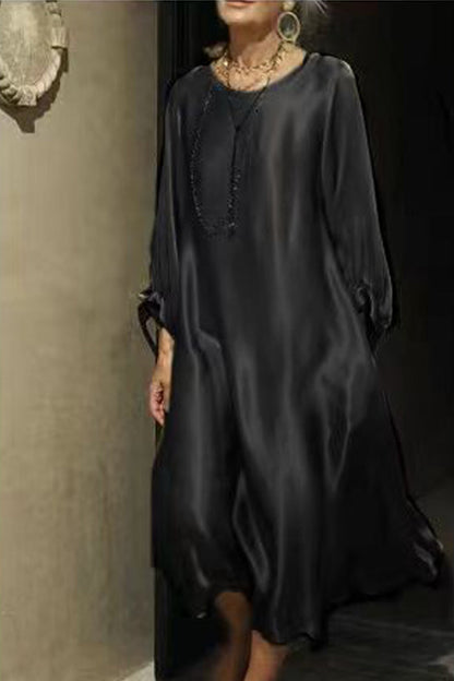Hoombox Celebrities Elegant Solid Bright Silk O Neck Long Sleeve Dresses(3 Colors)