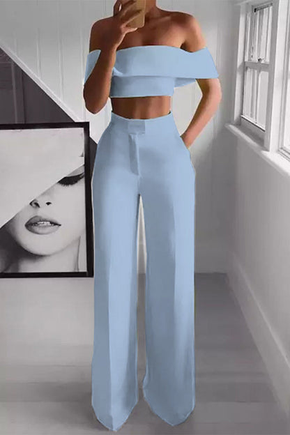 Sexy Simplicity Solid Solid Color Off the Shoulder Short Sleeve Two Pieces(5 Colors)