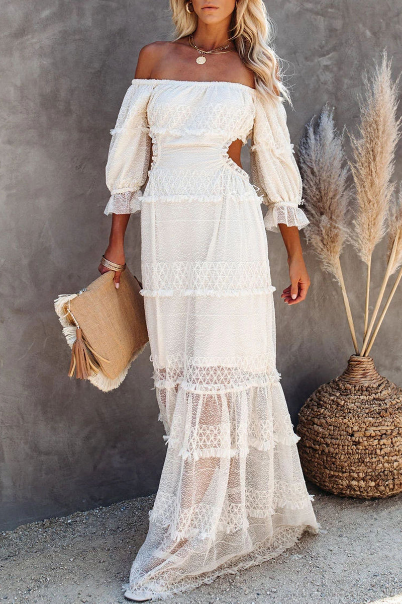 Sexy Solid Mesh Off the Shoulder A Line Dresses