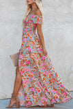 Elegant Vacation Floral Patchwork Off the Shoulder Printed Dress Dresses