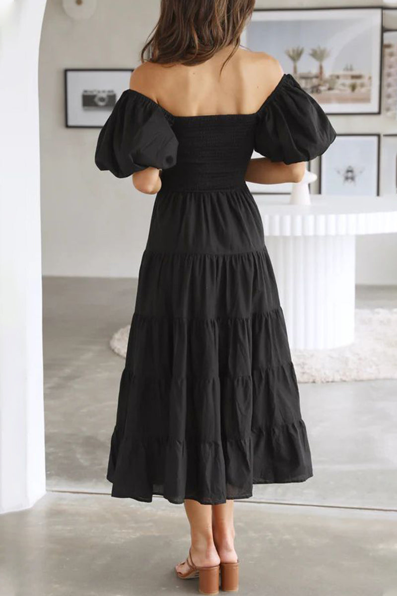 Casual Simplicity Solid Backless Off the Shoulder A Line Dresses(6 Colors)