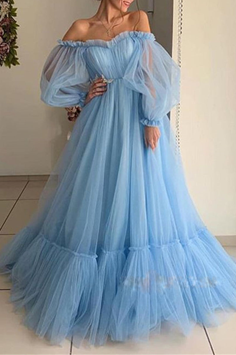 Elegant Formal Solid Patchwork Off the Shoulder Evening Dress Dresses(3 Colors)
