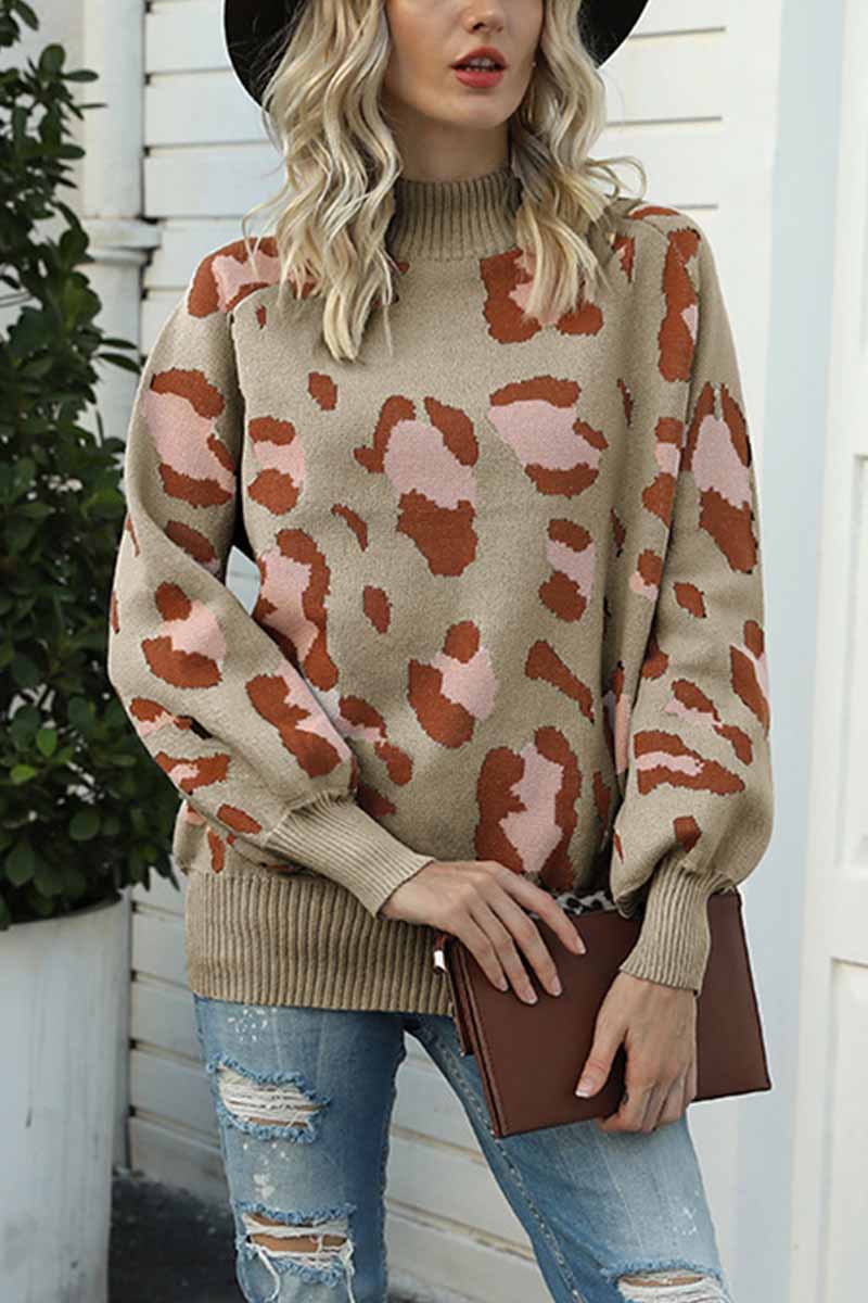 Hoombox  Turtleneck Loose Leopard Sweater