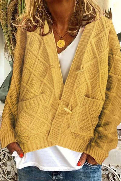 Hoombox  Solid Ribbed Horn Buckle Pockets Cardigan(4 Colors)