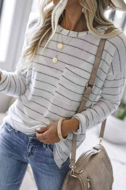 Hoombox  Striped  With Pocket Long Sleeve Top
