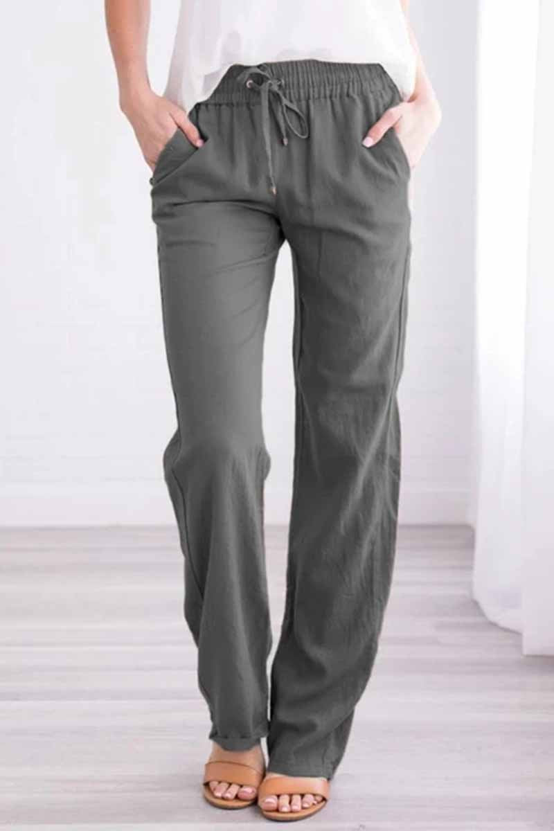 Hoombox  Pockets Drawstring Solid Loose Casual Fall Pants(6 Colors)