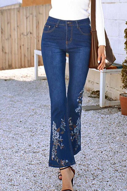 Hoombox  Denim High Waist Embroidered Trousers