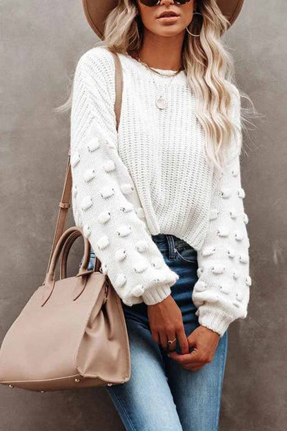 Hoombox  Cute Solid Color Knitted Crew Neck Sweater