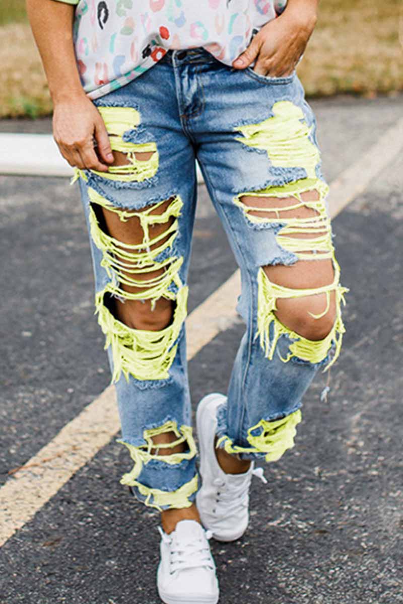 Hoombox  Yellow Ripped Sexy Jeans
