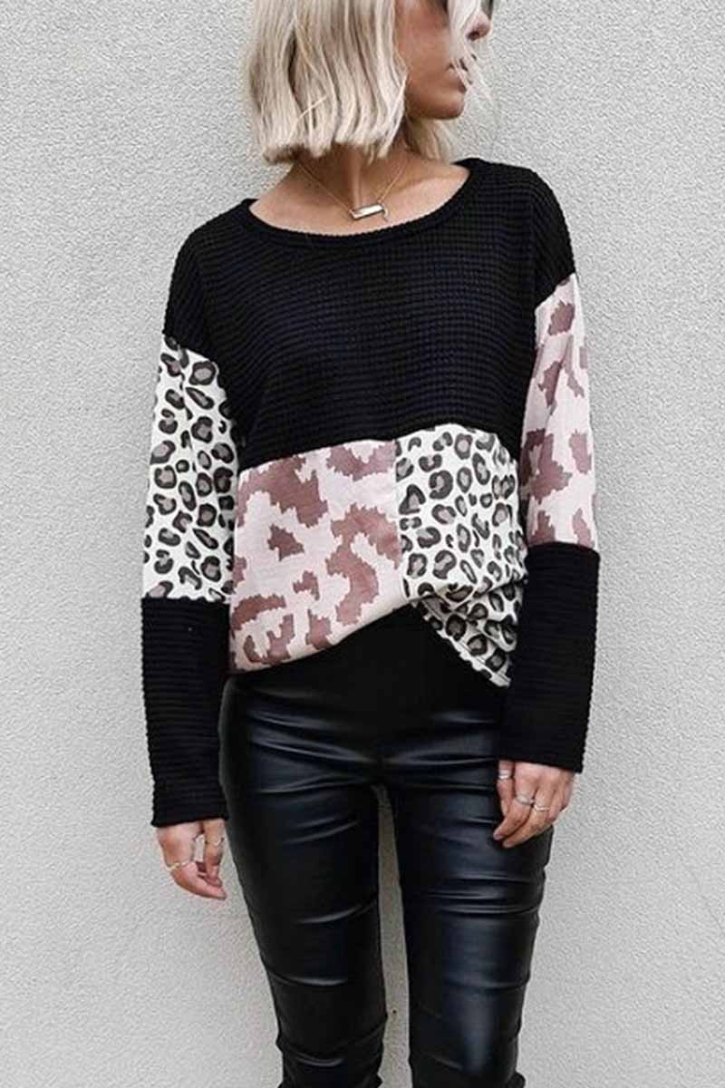 Hoombox Hoombox Leopard Patchwork Printed Sweater