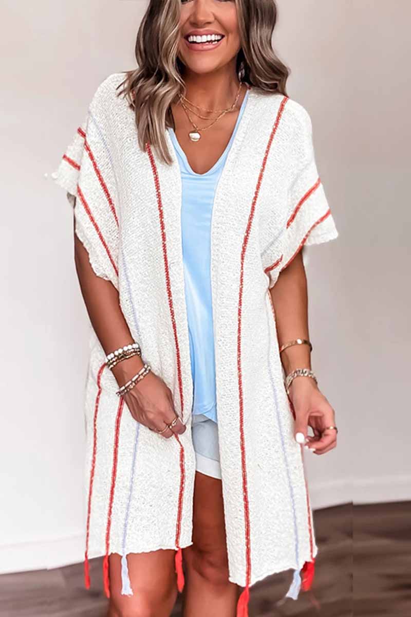 Hoombox  Red Striped Knitted Cardigan