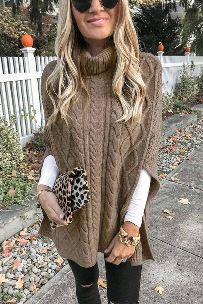 Hoombox  High Neck Loose Cable Knit Pattern Stitching Sweater(7 Colors)