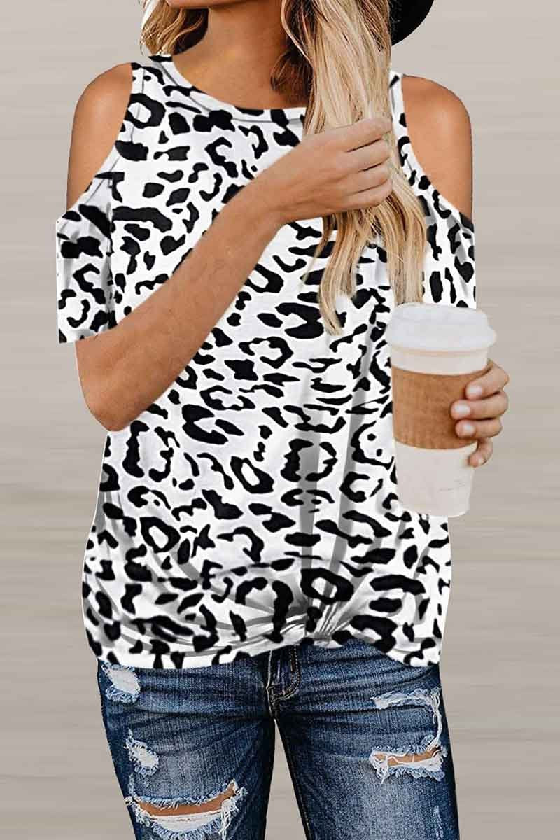 Hoombox Hoombox Off-Shoulder Leopard Print T-Shirt ( 2 Colors )