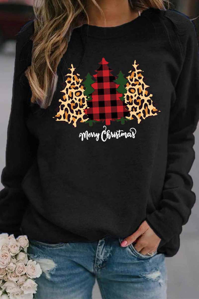 Hoombox  Casual Round Neck Christmas Tree Print Tops