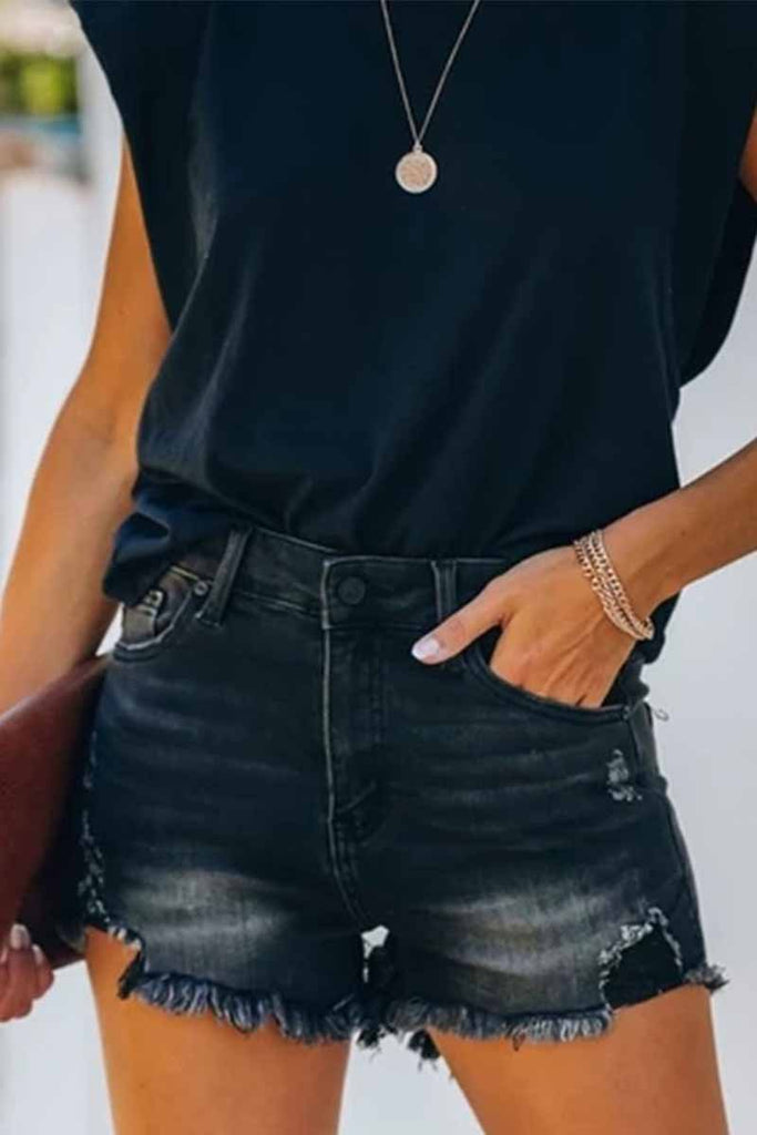 Hoombox  Summer High Waist Distressed Worn Out Washed Denim Shorts