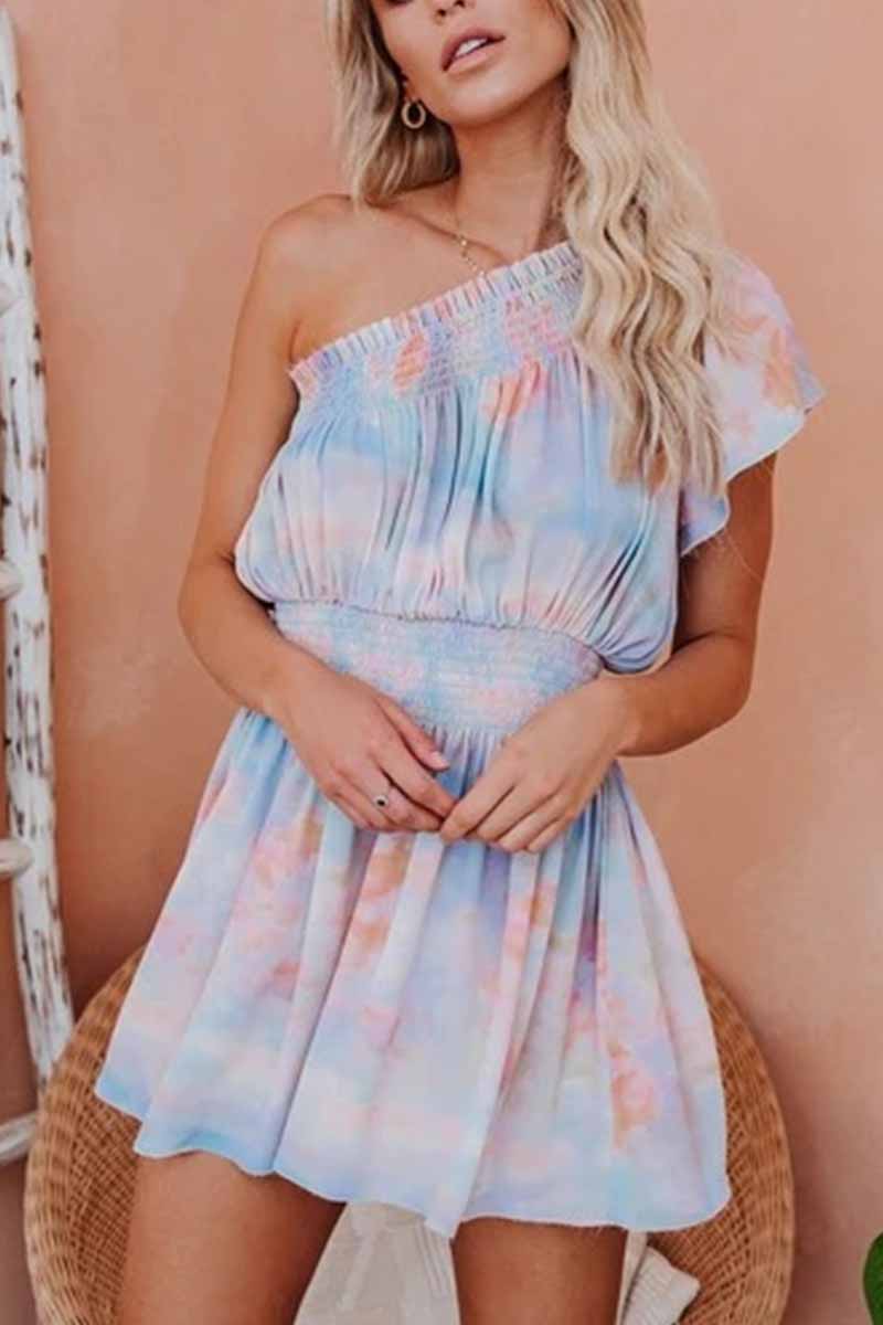 Tie-dye Ruffled Off-shoulder Mini Dress