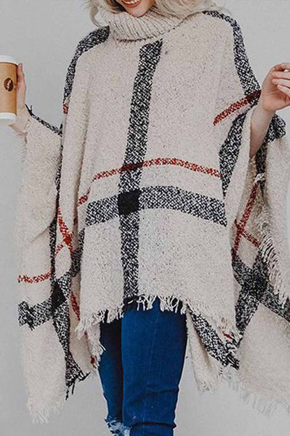 Hoombox  Knitted Contrast Tassel Cloak