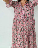 hoombox Women's Flare Sleeve Ruffle Hem Floral Midi Dress