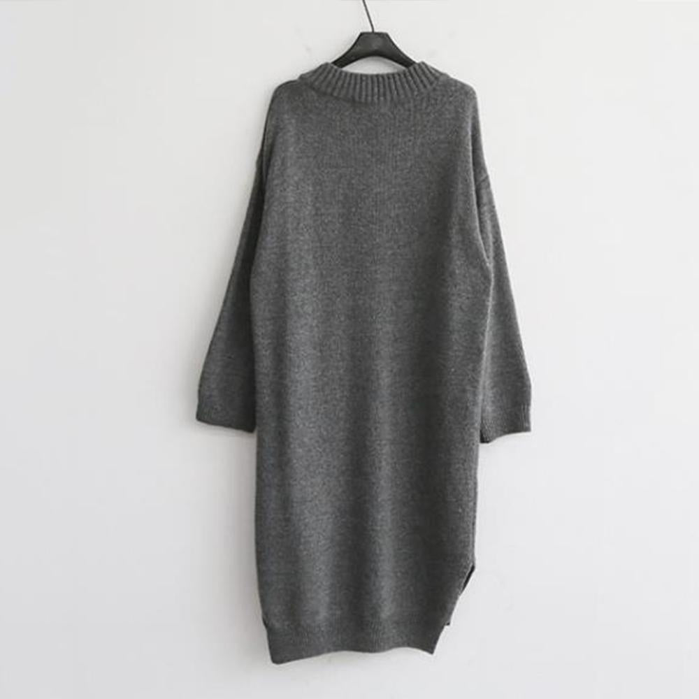 hoombox Fashion Simple Loose Long Sleeves Knitted Sweater Shown Thin Maxi Dress