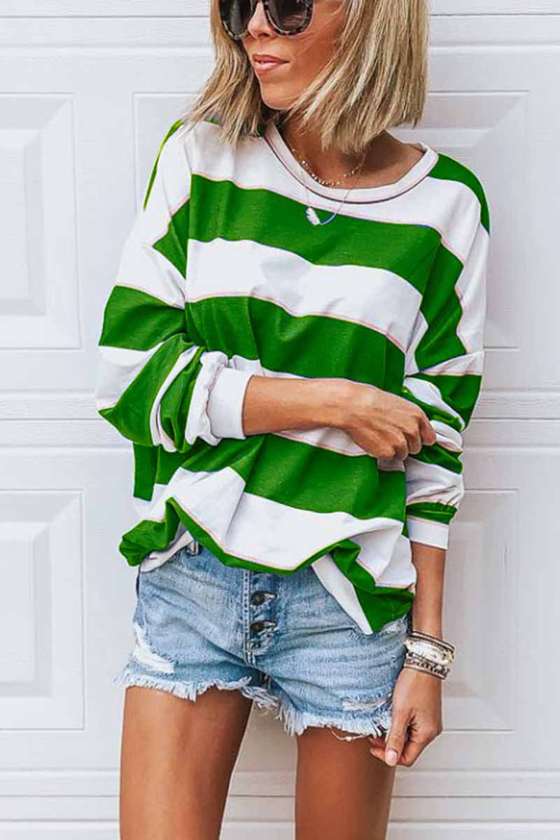 Hoombox  Loose Round Neck Striped T-shirt