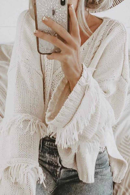 Hoombox  Solid Color Knitted Tassel Sweater