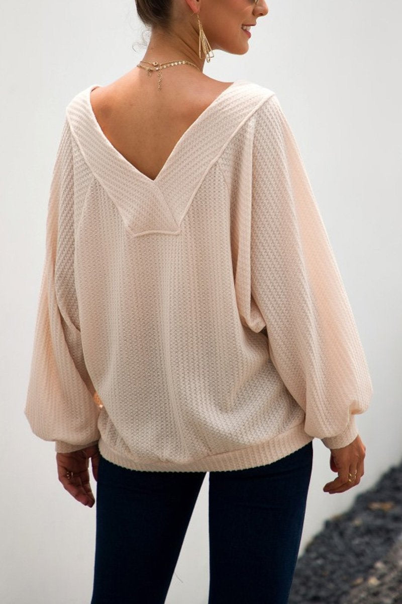 Hoombox  Loose Knitting Pocket Pullover Dew-Shoulder Tops(2 Colors)