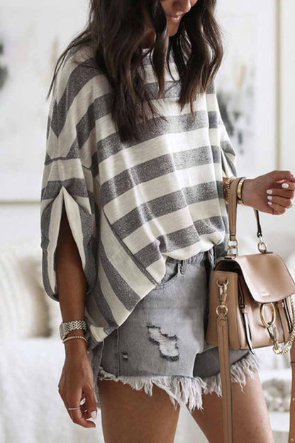 Hoombox  Striped Loose Round Neck Top