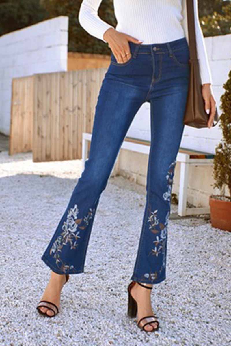 Hoombox  Denim High Waist Embroidered Trousers