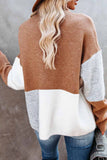 Hoombox  Contrasting Color High Neck Knitted Sweater