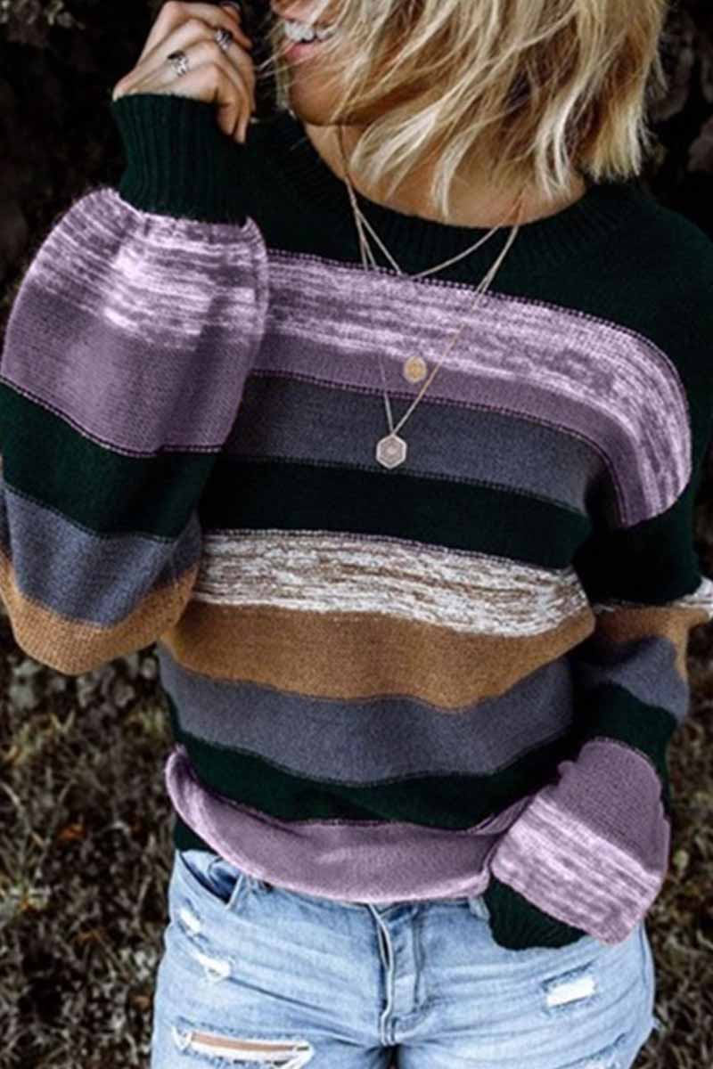 Hoombox  Contrasting Loose Striped Knitted Sweater