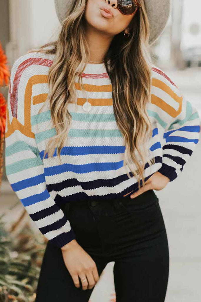 Hoombox  Loose O Neck Striped Sweater