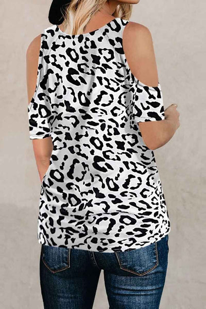 Off-Shoulder Leopard Print T-Shirt ( 2 Colors )