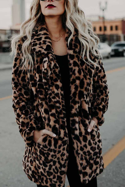 Hoombox  Women's Lapel Leopard Coat