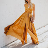 hoombox Fashion Sleeveless V Neck Slit Maxi Dresses