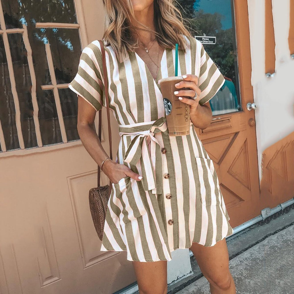 hoombox Fashion Stripe Short Sleeve Casual Dress