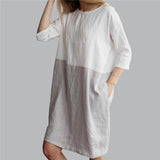 hoombox Fashion Cotton Linen Stitched Round Necked Casual Dresses