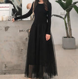 hoombox Fashion Slim Long Sleeve Grenadine Splicing Knitted Maxi Dress