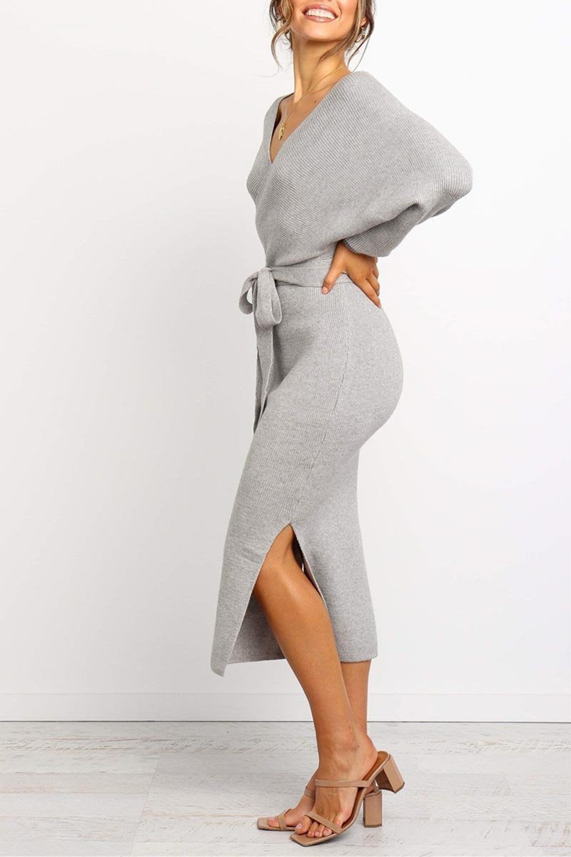 Hoombox  V Neck Backless Sweater Dress(5 Colors)