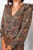 Hoombox Hoombox V-Neck Spotted Leopard Print Long-Sleeved Shirt