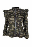 Hoombox  Stand-up Collar Camouflage Ruffle Jacket