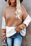 Hoombox  Contrasting Color High Neck Knitted Sweater