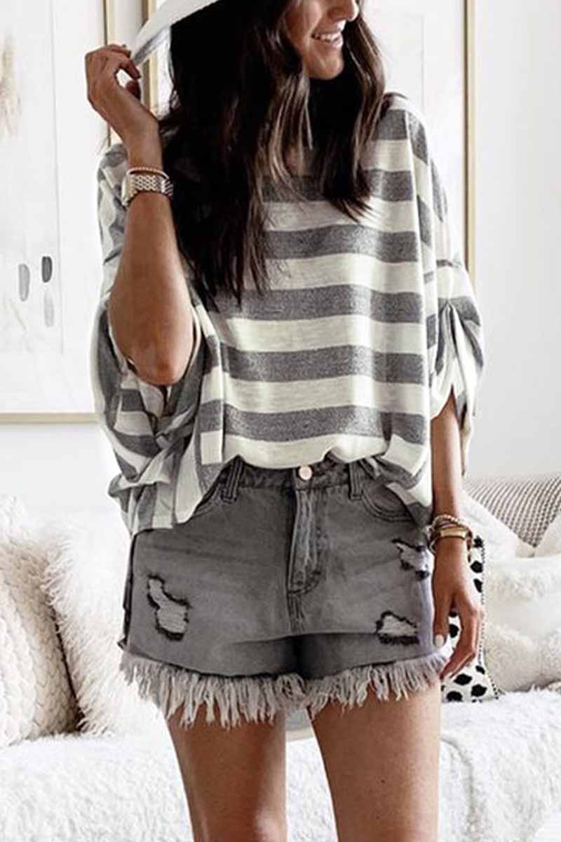 Hoombox  Striped Loose Round Neck Top