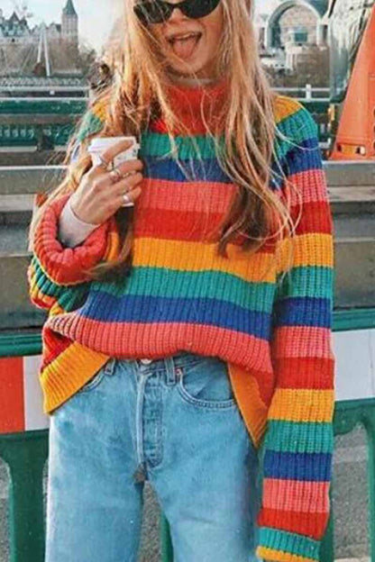 Hoombox  Rainbow Striped Loose-knit Sweater