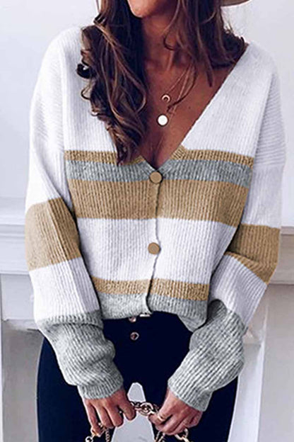 Hoombox  Long Sleeve V Neck Color-Block Sweater