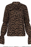 Hoombox  Leopard Print Long-Sleeved Bow Top