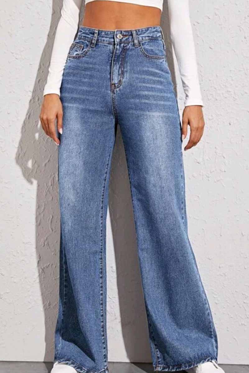 Hoombox  Solid Loose Blue Denim Trousers